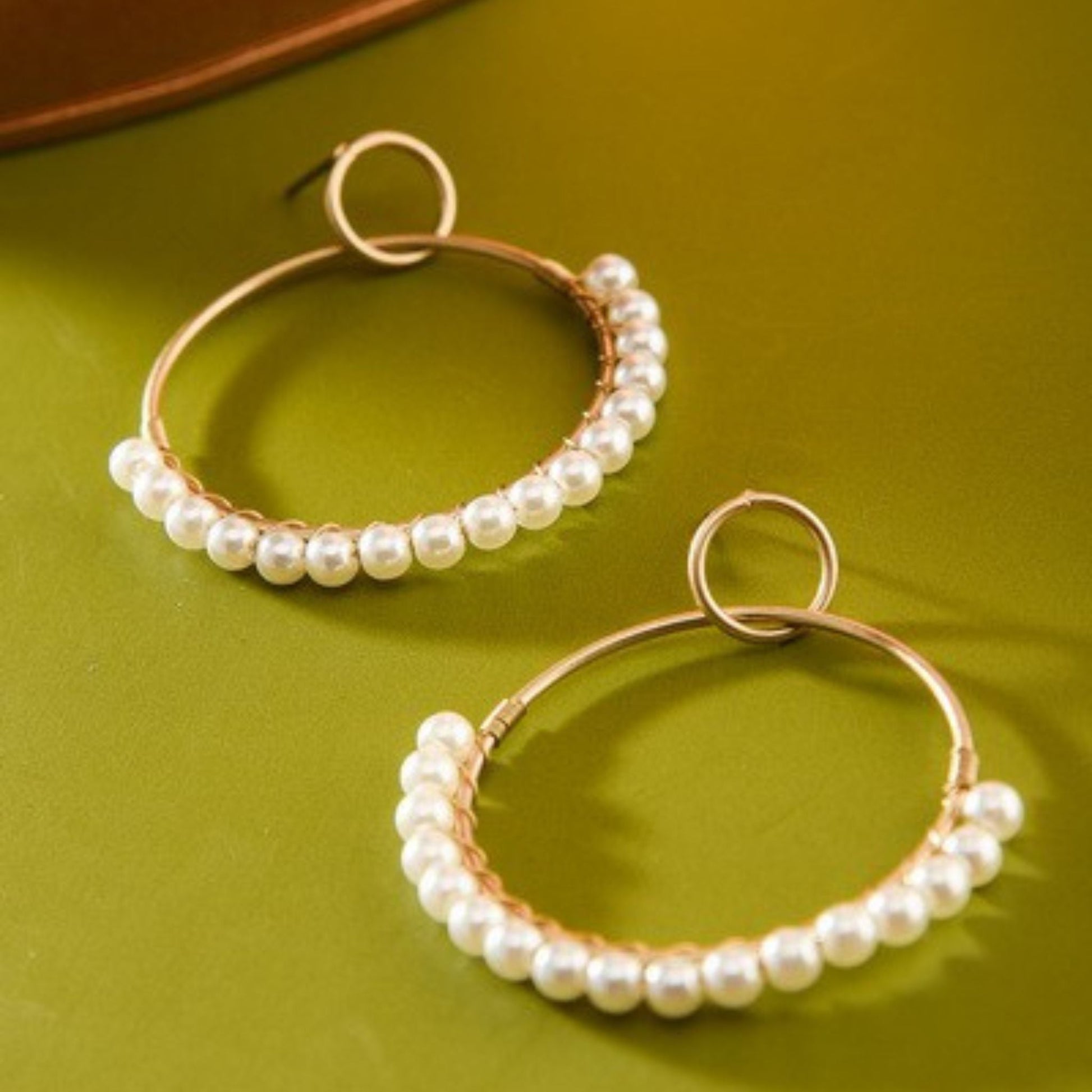 Earrings - Circle Pearl Drop Earrings