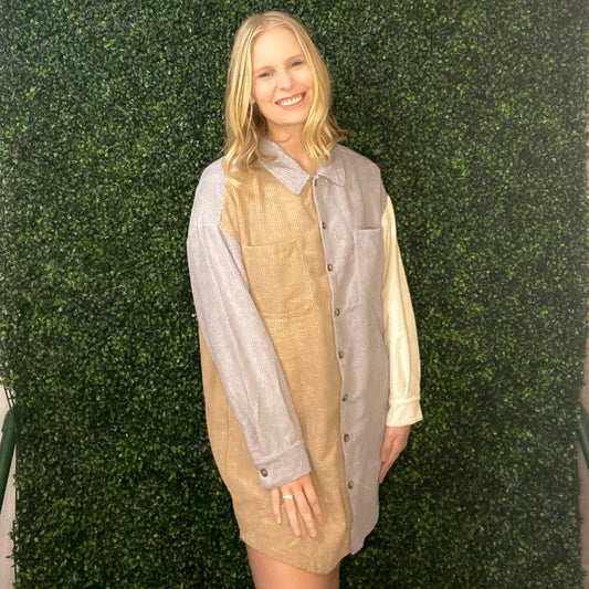 Shirts & Tops - Color Block Corduroy Shirt/Dress (2 Colors)